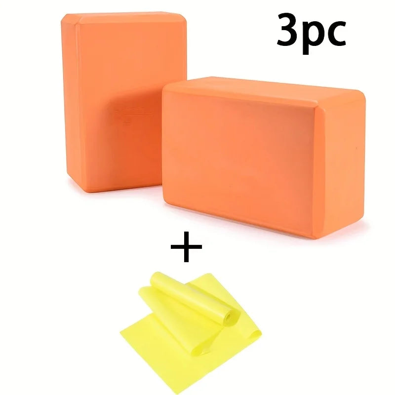 3pcs Set with Two Yoga Blocks+Resistance Bands, EVA Yoga Blocks, Stretching Resistance Bands Suitable for Beginner Yoga, Stretch