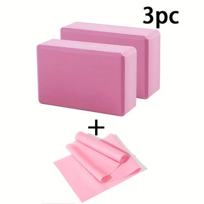 3pcs Set with Two Yoga Blocks+Resistance Bands, EVA Yoga Blocks, Stretching Resistance Bands Suitable for Beginner Yoga, Stretch