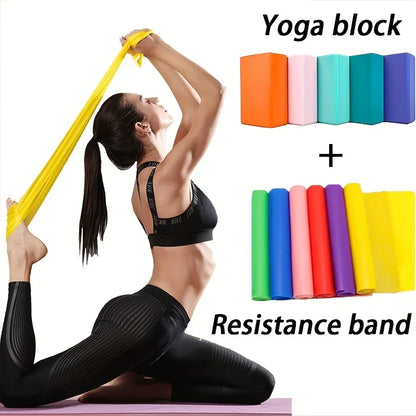 3pcs Set with Two Yoga Blocks+Resistance Bands, EVA Yoga Blocks, Stretching Resistance Bands Suitable for Beginner Yoga, Stretch